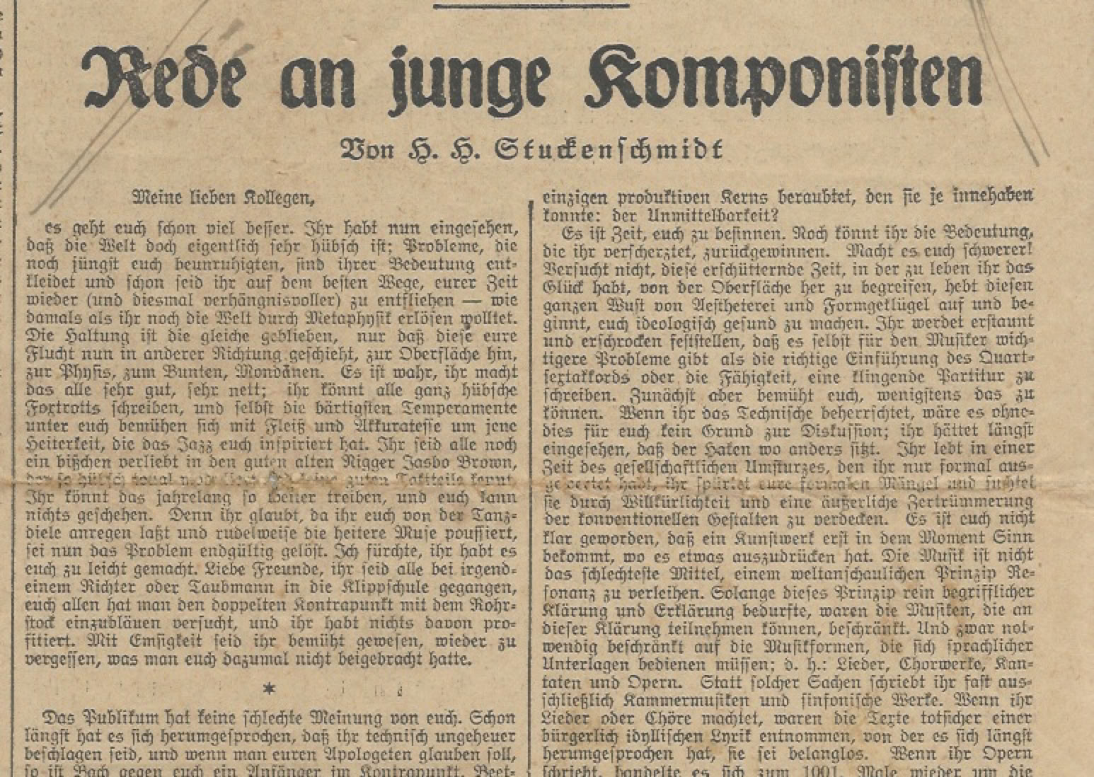 Rede an junge Komponisten von H.H. Stuckenschmidt, Archiv ISMPS
